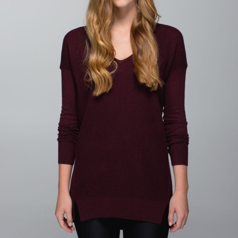 Lululemon The Sweater Life Heathered Bordeaux Drama V-neck Women's 6‎ Knit Comfy